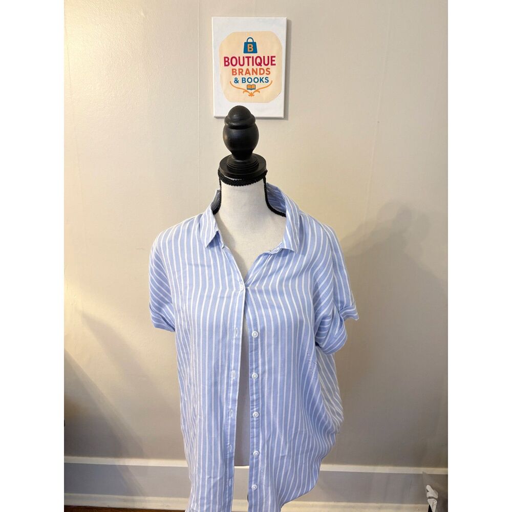 BeachLunchLounge Blue White Striped Button-Down Shirt Women’s Medium